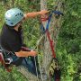 However, the bucket was too small for two people and we needed someone in the tree. Amy prepares the station that she’ll use to move around in the tree and help get John’s bionic limb placed properly.